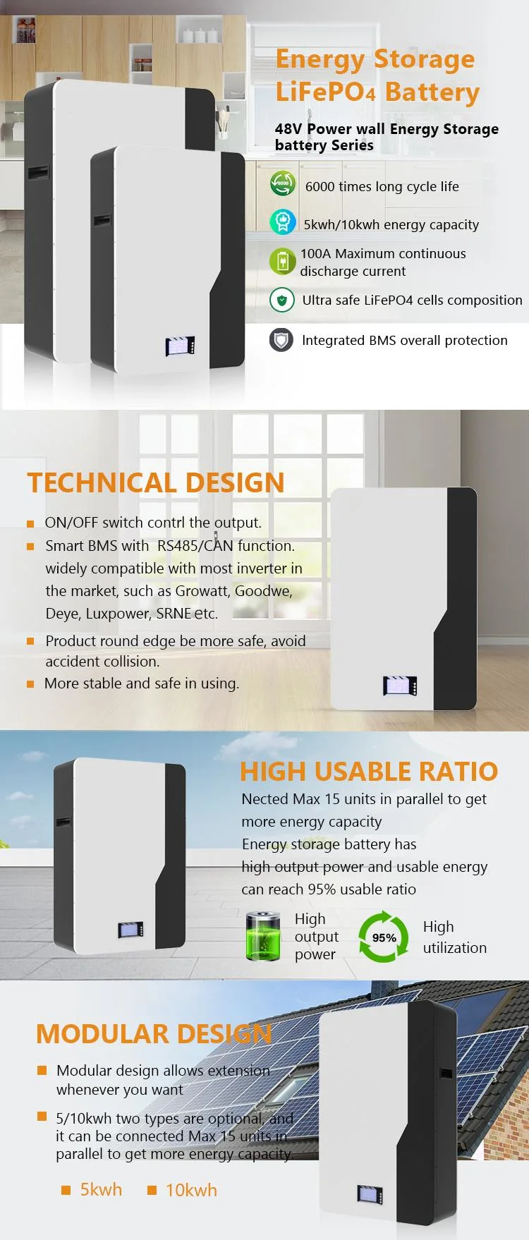 51.2V 48V 100ah 5kwh LiFePO4 Panel System Solar Portable Power Station